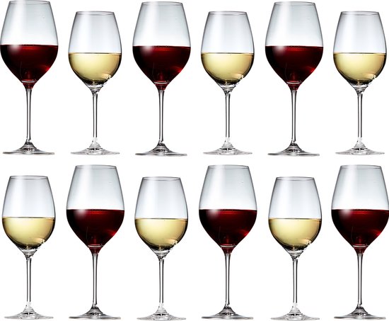GLAMOMAX'S Choice - Wine Lovers Bundle - Cosy&Trendy Elektrische Kurkentrekker + 12 S&P Wijnglazen - Chique Glazen - 6 Rode / 6 Witte Wijnglazen - 60 cl & 47 cl