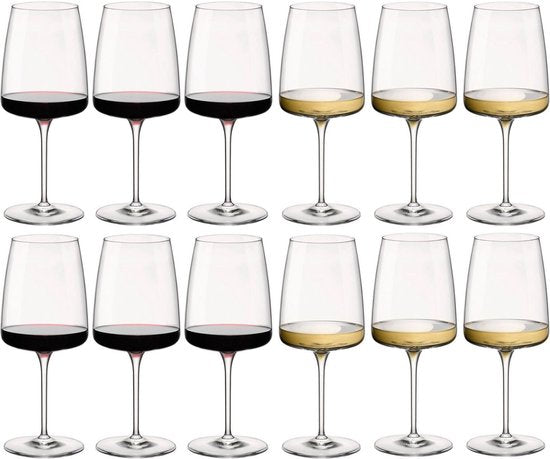 Bormioli Rocco Wijnglazenset Nexo - 12-delige set (6 Rode & 6 Witte wijnglazen) - Glazen voor rode en witte wijn - Vaatwasserbestendig - Hoogwaardig kristalglas - 540 ml & 380 ml - Glaswerk - Wijnglazen Set
