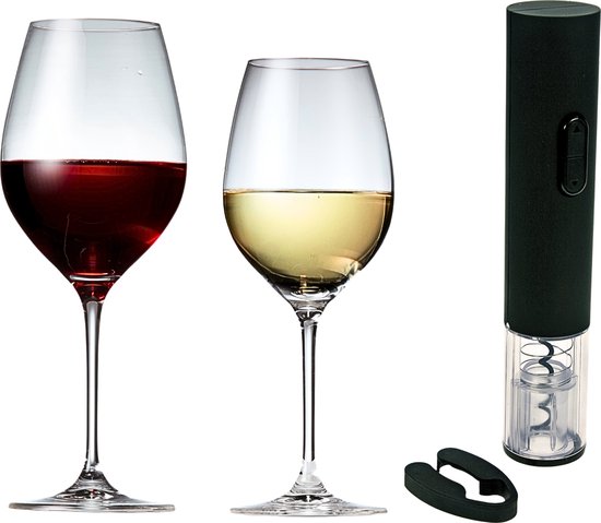 GLAMOMAX'S Choice - Wine Lovers Bundle - Cosy&Trendy Elektrische Kurkentrekker + 12 S&P Wijnglazen - Chique Glazen - 6 Rode / 6 Witte Wijnglazen - 60 cl & 47 cl