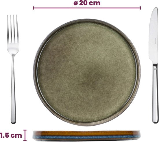 Cosy & Trendy Serviesset Quintana Green – 18-delig / 6 Personen – Bevat 6 Dinerborden, 6 Diepe Borden en 6 Ontbijtborden – Groene aardewerk met unieke textuur – Vaatwasser- en Magnetronbestendig – Stapelbaar