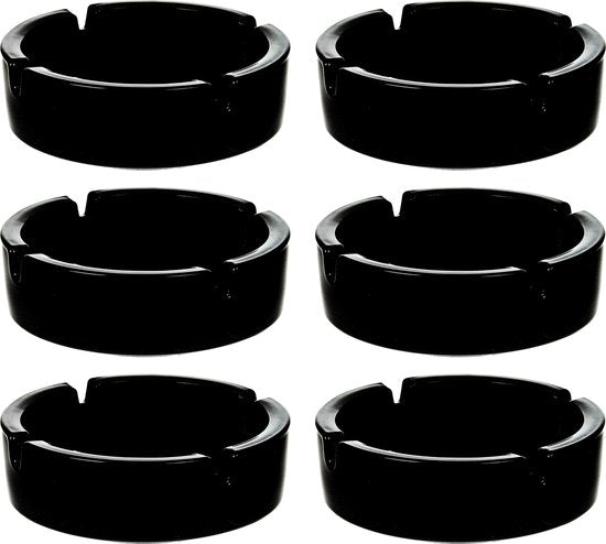 Luminarc Zwarte Asbak - Ø 10.7 cm - 6 stuks - Glas - Geschikt voor binnen/buiten - Voordeelbundel