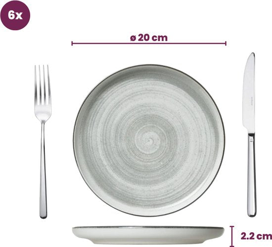Cosy & Trendy Serviesset 6 personen – Baltic Grey – 18-delig – Bevat Dinerborden, Ontbijtborden & Diepe Borden – Lichtgrijs aardewerk met uniek patroon – Vaatwasser- en Magnetronbestendig – Stapelbaar