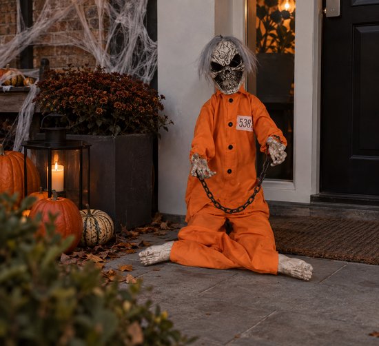 Halloween Gevangene Skelet – Bewegende Halloween Decoratie – Oranje – 168 cm Hoog – Excl. 3x AA Batterijen
