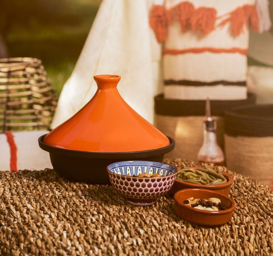 Cosy & Trendy Tajine Zwart / Oranje - Gietijzeren Schaal - Ø25cm - Geschikt voor Inductie