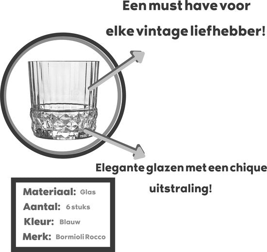 GLAMOMAX'S Choice - Transparante Retro Waterglazen '20s - Transparant - 37 cl - 6 stuks - Drinkglazen - Vaatwasserbestendig - Vintage glaswerk