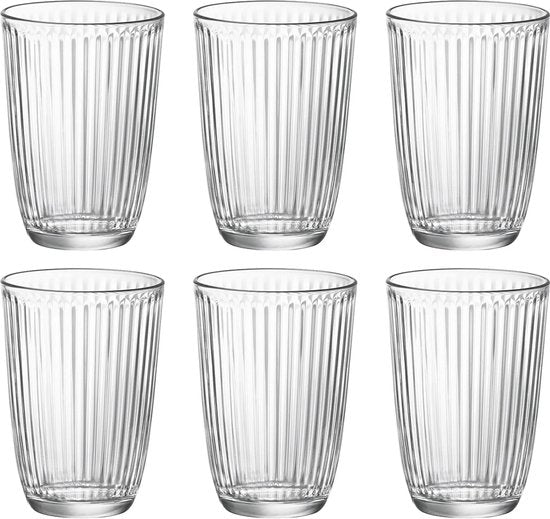 Bormioli Rocco Line serie longdrink glazen set van 6 - Italiaanse kwaliteit - Glazen - Waterglazen - Elegant design - 390ML