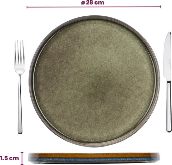 Cosy & Trendy Serviesset Quintana Green – 18-delig / 6 Personen – Bevat 6 Dinerborden, 6 Diepe Borden en 6 Ontbijtborden – Groene aardewerk met unieke textuur – Vaatwasser- en Magnetronbestendig – Stapelbaar