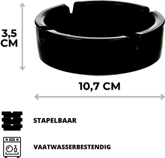Luminarc Zwarte Asbak - Ø 10.7 cm - 6 stuks - Glas - Geschikt voor binnen/buiten - Voordeelbundel