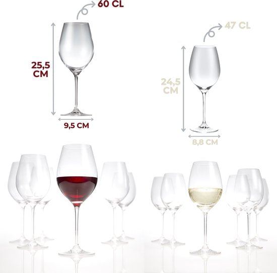 GLAMOMAX'S Choice - Wine Lovers Bundle - Cosy&Trendy Elektrische Kurkentrekker + 12 S&P Wijnglazen - Chique Glazen - 6 Rode / 6 Witte Wijnglazen - 60 cl & 47 cl