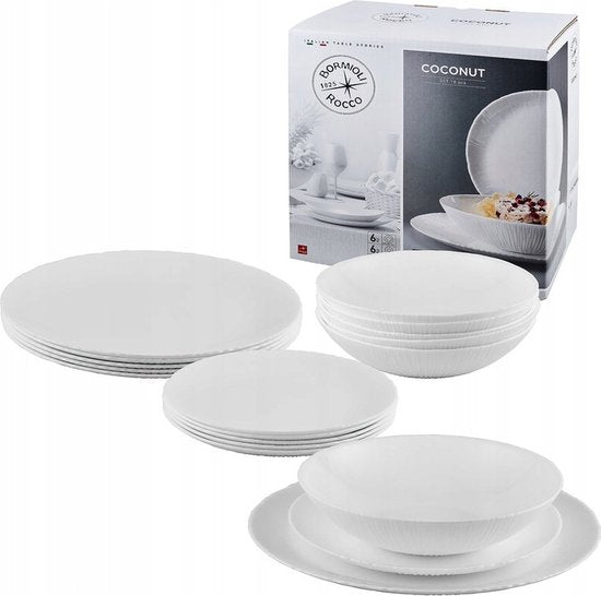 Bormioli Rocco 6147200 bord Dinerbord Rond Gehard glas Wit 18 stuk(s)