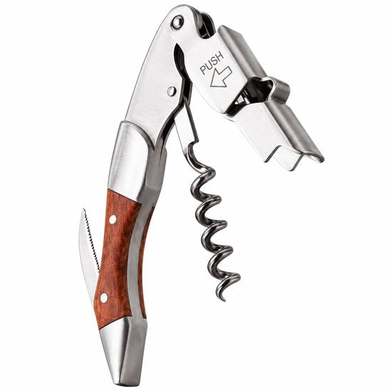 Vacu Vin Waiters Kurkentrekker Push Wood – Wijnopener – Houten Handvat – Kelnersmes