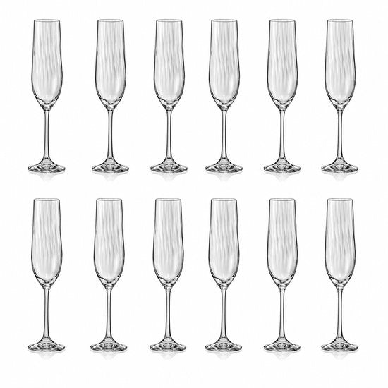 F2D Optic Luxe Champagneglas – Elegante Kristalglas Glazen – 19 cl – Set van 12 – Ideaal voor Champagne & Mousserende Wijn