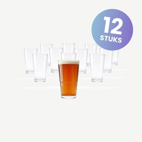 Mammoet Budgetline Amsterdam Bierglazen / Vaasje 29 cl / 290 ml Klein | Set van 12 Stuks | Geschikt voor Pils en Speciaalbier | Vaatwasserbestendig