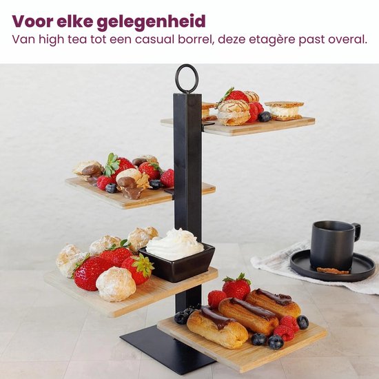 Cosy & Trendy Etagere 4 Laags / Serveertoren + Schaaltje - Zwart Metaal