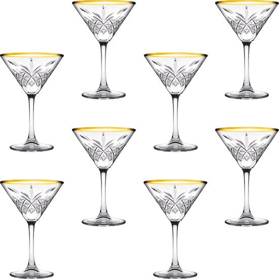 Pasabahce Timeless - Martini Cocktail glazen - 8 stuks - 23 cl - Gouden Rand - Luxe Martini glazen - Bundel - Goud - Pornstar Martini