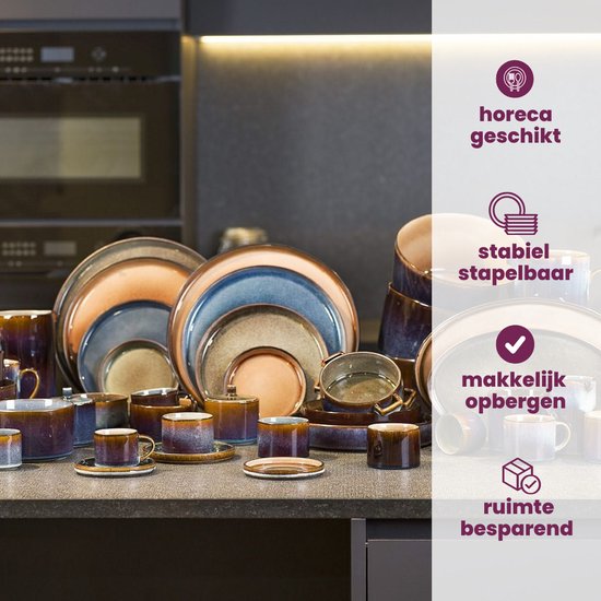 Cosy & Trendy Serviesset Quintana Green – 18-delig / 6 Personen – Bevat 6 Dinerborden, 6 Diepe Borden en 6 Ontbijtborden – Groene aardewerk met unieke textuur – Vaatwasser- en Magnetronbestendig – Stapelbaar