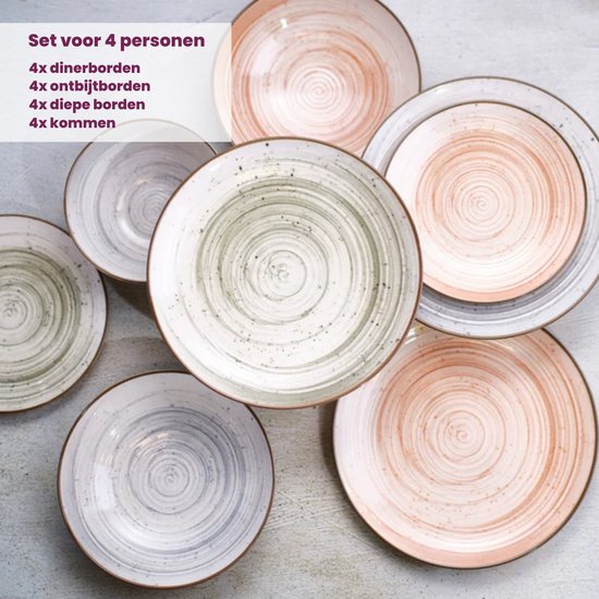 Cosy & Trendy Serviesset Sintra Dusty Blue - 16-delig / 4 Personen - Steengoed - Vaatwasmachinebestendig - Modern Design - Ideaal voor Diner en Feesten