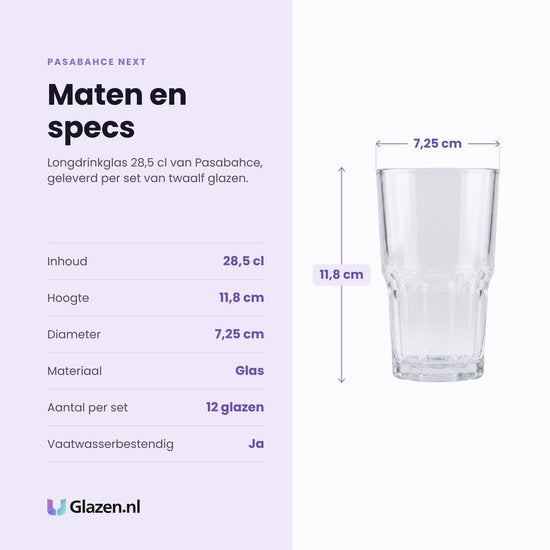 Longdrinkglazen, Drinkglazen set van 12 - Next, 284ml