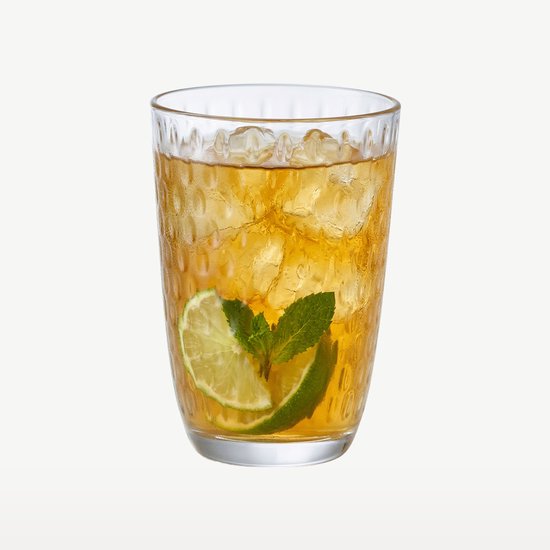 Bormioli Rocco Drinkglazen - 6x stuks - transparant - glas - relief - 390 ml - sap/water/drinkglas