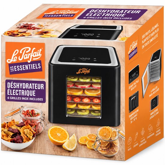 Le Parfait Voedseldroger – Dehydrator – Inclusief 6 RVS Droogroosters – Voor Fruit, Groenten, Vlees & Kruiden
