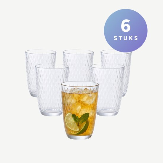 Bormioli Rocco Drinkglazen - 6x stuks - transparant - glas - relief - 390 ml - sap/water/drinkglas