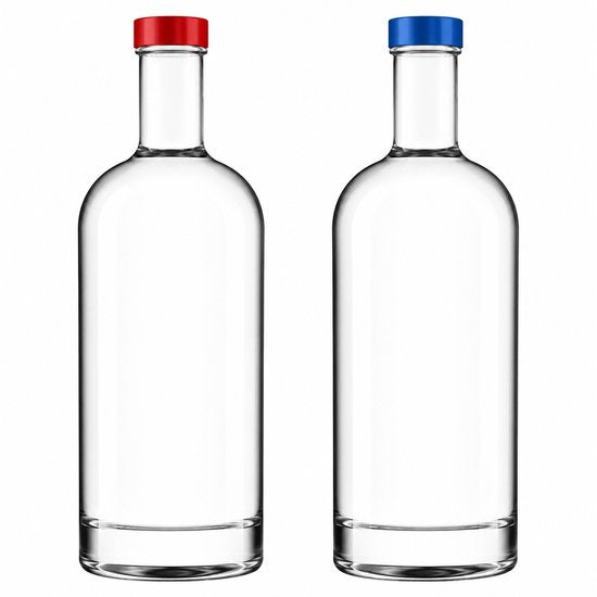 Glazen Waterflessen 1 Liter - Set van 2 - Inclusief Rode & Blauwe Dop - Geschikt voor Plat en Bruisend Water