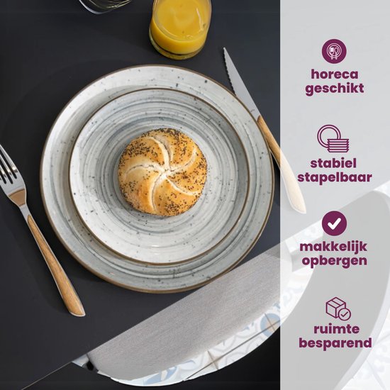 Cosy & Trendy Serviesset Sintra Dusty Blue - 16-delig / 4 Personen - Steengoed - Vaatwasmachinebestendig - Modern Design - Ideaal voor Diner en Feesten