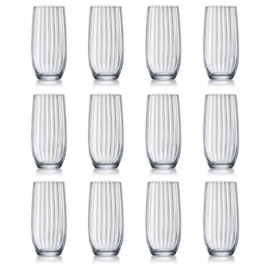 F2D Optic Luxe Longdrinkglazen – Elegante Kristalglas Glazen – 35 cl – Set van 12 – Voor Water, Frisdrank & Cocktails