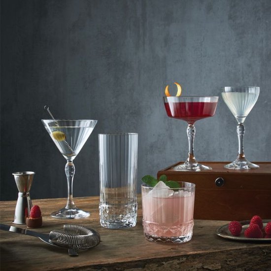 ​Bormioli Rocco Cocktailglazen America 20's - 270 ml - Set van 6 Vintage Cocktailglazen - Kristalhelder Glaswerk - Duurzaam & Vaatwasserbestendig voor Cocktails en Mixdranken​