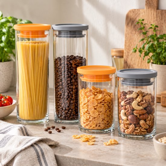 Pasabahce Voorraadpotten – Set van 2 – Glazen Bewaarpotten met Deksel – Voor Noten, Muesli & Koffie