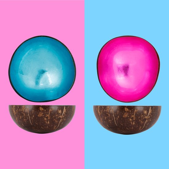 NOYA Cocosbowl Combo - Blauw&Roze - Ø 14CM - 6 stuks - Kokosnoot
