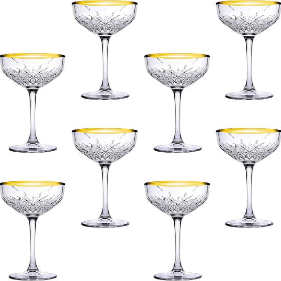 Pasabahce Timeless - Champagnecoupe glazen - 8 stuks - 27 cl - Gouden Rand - Luxe Coupe glazen - Bundel - Goud - Pornstar Martini
