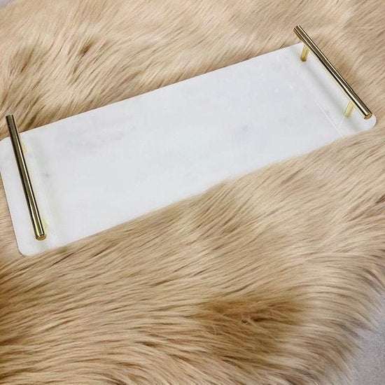 Cosy&Trendy marmeren dienblad met gouden handvaten - 40 x 14 cm
