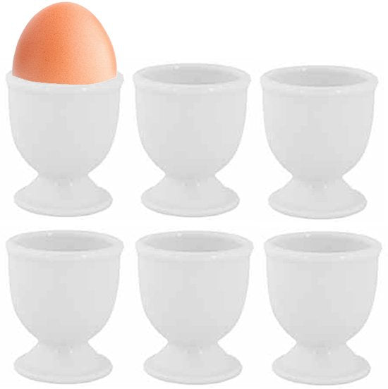 Cosy & Trendy Eierdopje - set van 6x stuks - porselein - wit - 5 x 6 cm - ontbijt - Pasen - gekookte eitjes houder