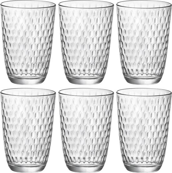 Bormioli Rocco Drinkglazen - 6x stuks - transparant - glas - relief - 390 ml - sap/water/drinkglas