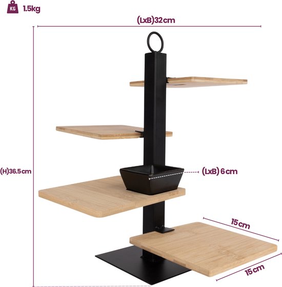 Cosy & Trendy Etagere 4 Laags / Serveertoren + Schaaltje - Zwart Metaal