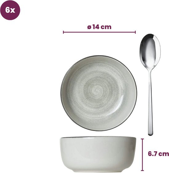 Cosy & Trendy Serviesset 6 personen – Baltic Grey – 18-delig – Bevat Dinerborden, Ontbijtborden & Diepe Borden – Lichtgrijs aardewerk met uniek patroon – Vaatwasser- en Magnetronbestendig – Stapelbaar