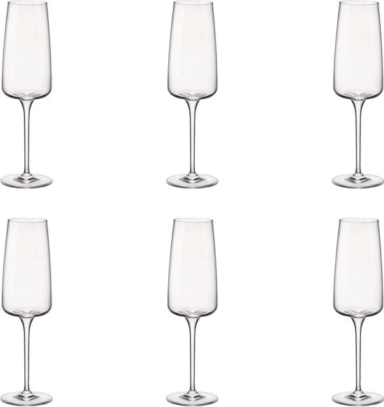 ​Bormioli Rocco Champagneglazen Nexo - 240 ml - Set van 6 Flûtes / Mousserende Wijnglazen - Kristalhelder Glaswerk - Duurzaam & Vaatwasserbestendig voor Champagne, Prosecco en Cava​