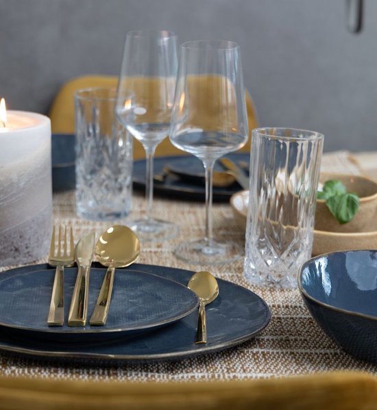 Cosy & Trendy Serviesset Aicha Blue - 12-delig / 4 personen - 4 dinerborden, 4 ontbijtborden en 4 diepe borden