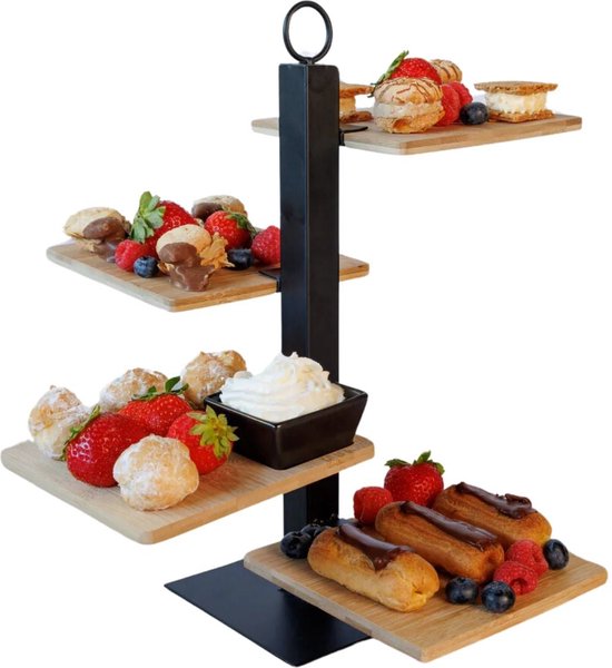 Cosy & Trendy Etagere 4 Laags / Serveertoren + Schaaltje - Zwart Metaal