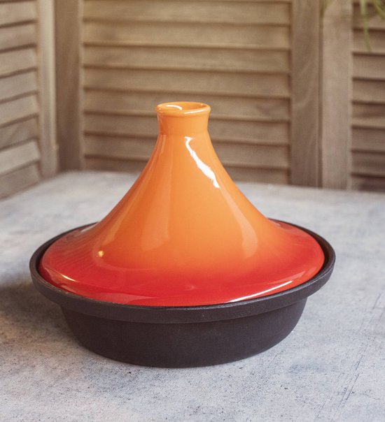 Cosy & Trendy Tajine Zwart / Oranje - Gietijzeren Schaal - Ø25cm - Geschikt voor Inductie