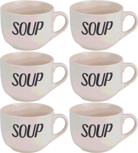 6x Creme soepbekers van aardewerk 11 cm 510 ml - Keuken/kookbenodigdheden - Servies - Soep serveren - Soepbekers/soepkommen 1 stuks