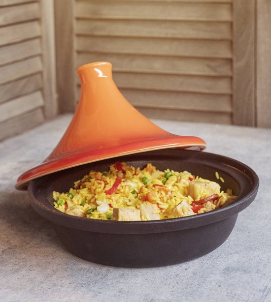 Cosy & Trendy Tajine Zwart / Oranje - Gietijzeren Schaal - Ø25cm - Geschikt voor Inductie