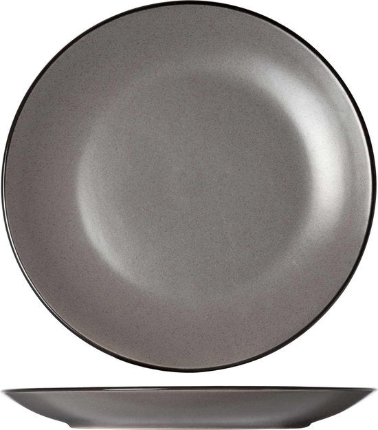 Speckle Grey plat bord 27cm met zwarte boord Set van 6
