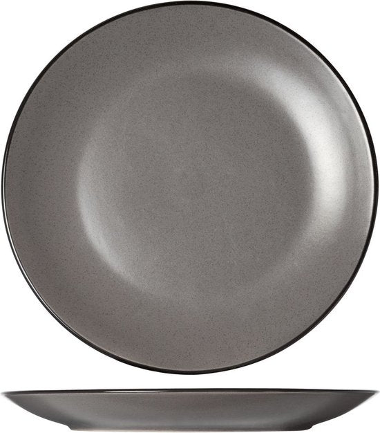 Cosy & Trendy Serviesset Speckle – Grijs – 18-delig / 6 Personen – Bevat 6 Dinerborden, 6 Diepe Borden en 6 Ontbijtborden – Grijs aardewerk met speckle effect – Vaatwasser- en Magnetronbestendig – Stapelbaar