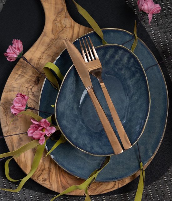 Cosy & Trendy Serviesset Aicha Blue - 12-delig / 4 personen - 4 dinerborden, 4 ontbijtborden en 4 diepe borden