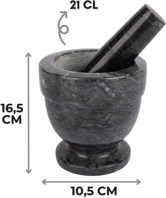 Cosy&Trendy Vijzel met Stamper - Ø 10cm - 21 cl - Marmer - Kruiden&Specerijen - Mortier - Moersleutel - Les Cruches et Pilon