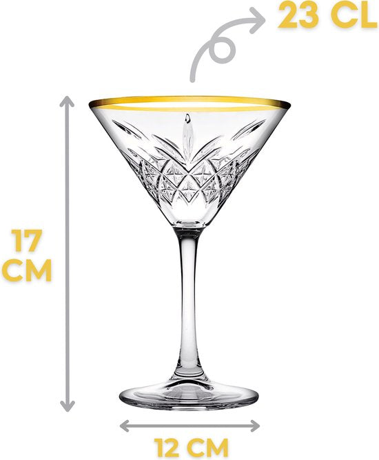 Pasabahce Timeless - Martini Cocktail glazen - 8 stuks - 23 cl - Gouden Rand - Luxe Martini glazen - Bundel - Goud - Pornstar Martini