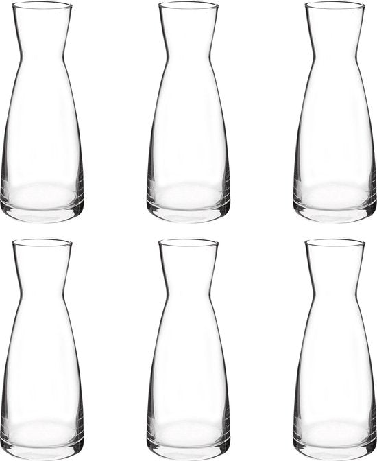 Set van 6 Bormioli Rocco Karaffen - 1L - Glas - Hoogwaardig Glazen Schenkflessen voor Drankjes en Sap
