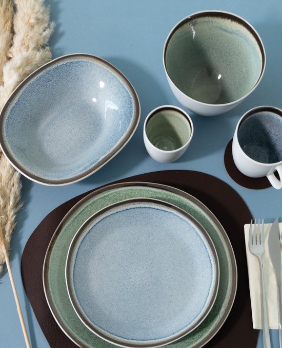 Cosy & Trendy Serviesset Fez - Groen - 12-delig / 4 personen - 4 dinerborden, 4 ontbijtborden en 4 diepe borden